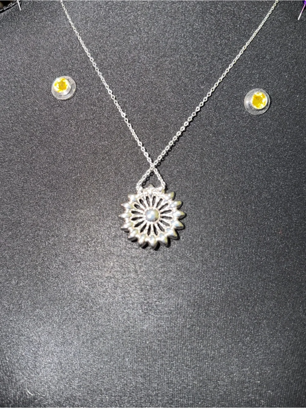Touchstone Crystal Sunflower Necklace with yellow stud earrings